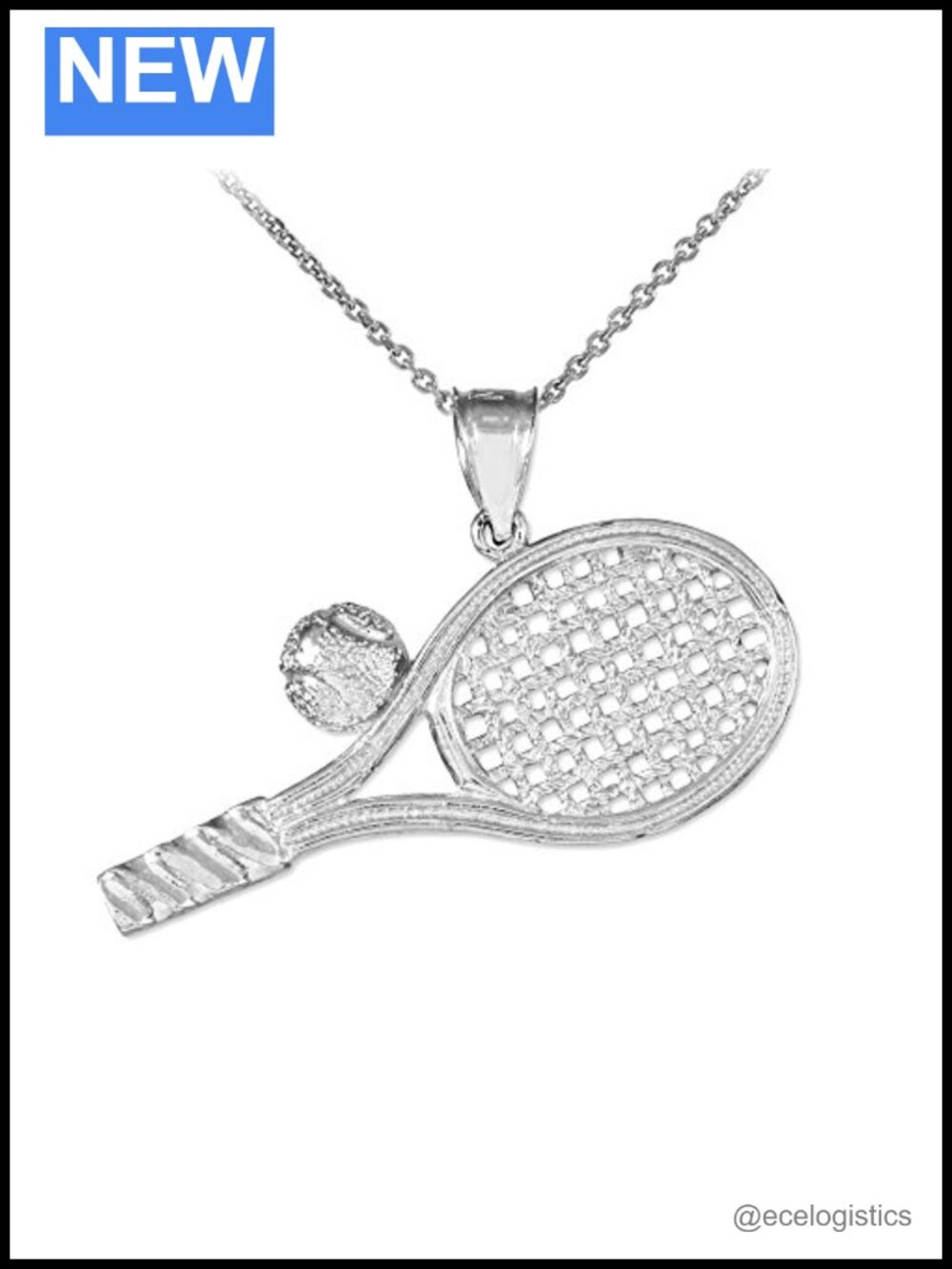 925 Sterling Silver Smashing Racquet and Ball Charm Tennis Pendant Necklace 16"
